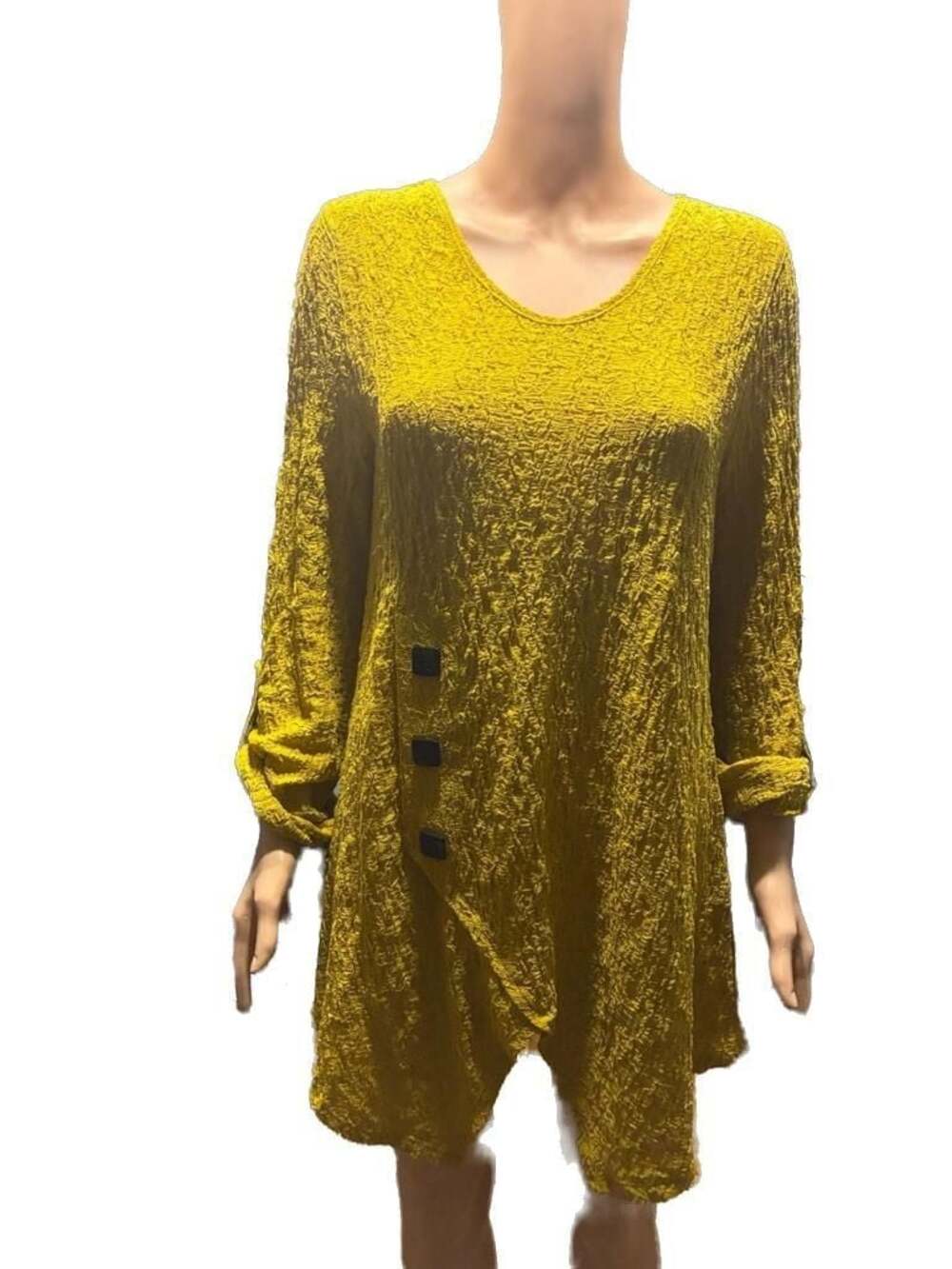 Peck & Peck Mustard Yellow Crinkle Texture Tunic Top Size M